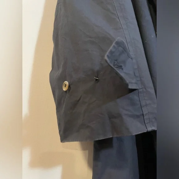 Vintage Brooks Brothers Navy Blue Trench Coat Size Large Missing Zip In Lining - Picture 14 of 16